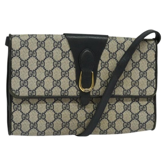 GUCCI GG Supreme Shoulder Bag PVC Navy Gold - Picture 1 of 16